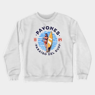 Vintage Pavones, Costa Rica Surfer's Paradise // Retro Surfing 1980s Badge B Crewneck Sweatshirt